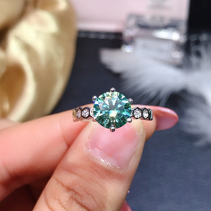 Lindos anéis femininos de moissanite azul e verde fashion