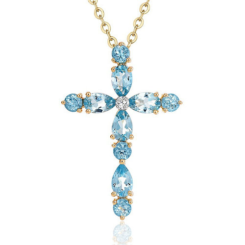 pretty gold cross necklaces with aquamarines for women
