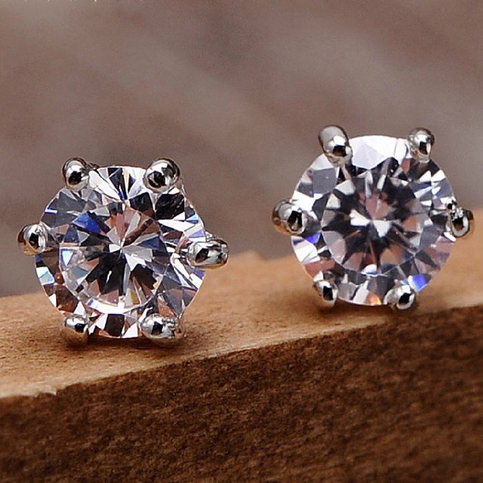 Boucles d'oreilles simples plaquées argent avec diamants pour femmes