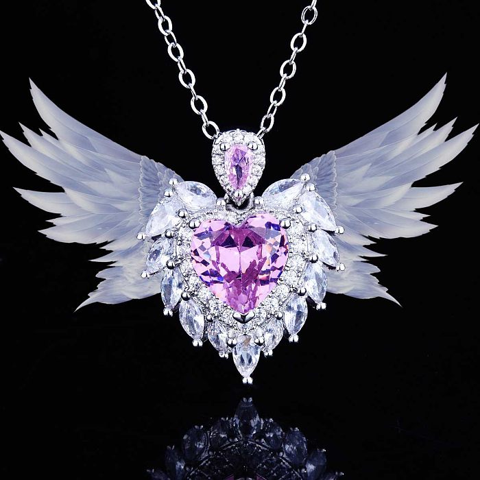 hermosos collares de alas de ángel de zafiro y diamante para mujer