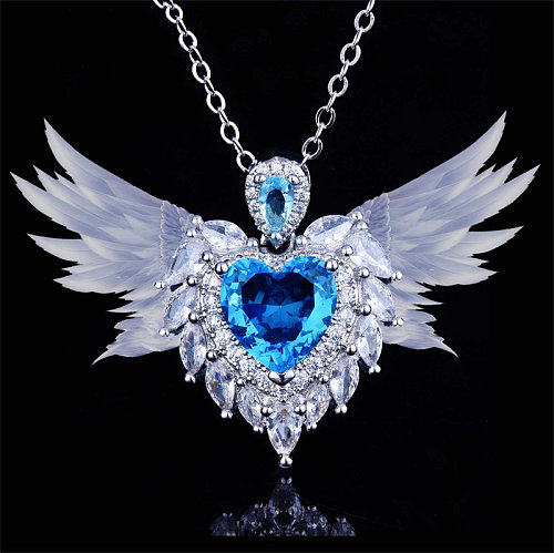 lindos colares de asas de anjo de safira e diamante para mulheres