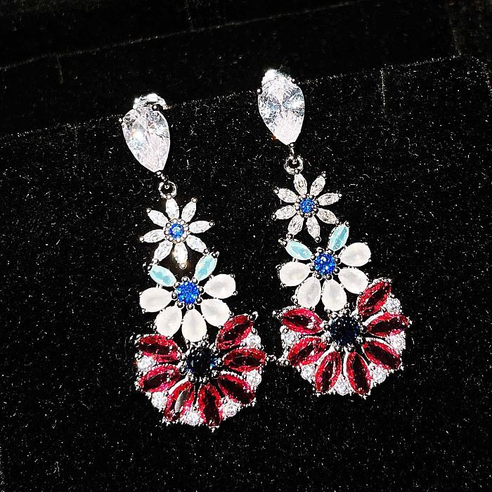 Boucles d'oreilles de fleur de cristal de mode luxueuses pour femmes