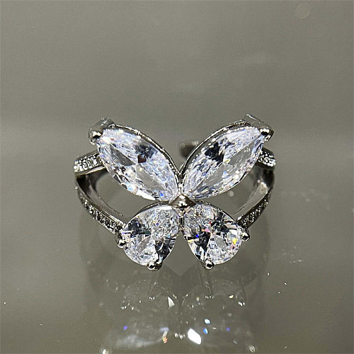 Anéis de borboleta de diamante luxuosos da moda para mulheres