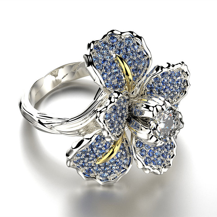 Bonitos anillos de flores de diamantes para mujer.