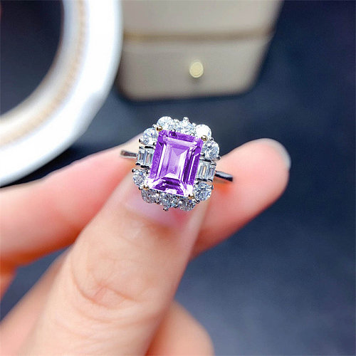 lindos anillos cuadrados de diamantes de amatista para mujer