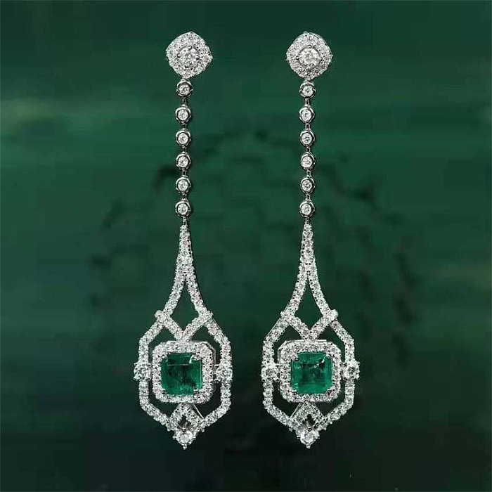 lange Smaragd-Diamant-Ohrringe für Frauen