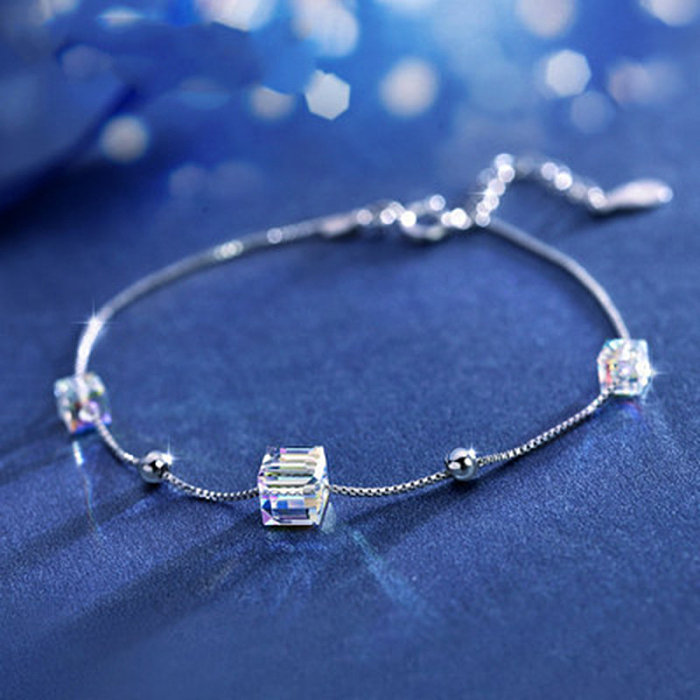 Bracelets plaqués argent cristal de mode simple pour les femmes
