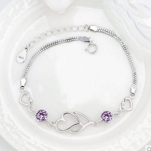 simple silver plated amethyst bracelets for women