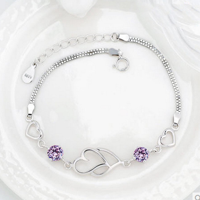 pulseiras de ametista simples banhadas a prata para mulheres