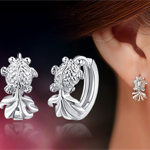 Simple Fashion Fish silver plated Stud Earrings for Women