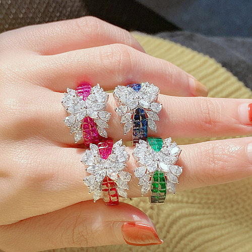 lindos anéis de borboleta de diamante de safira esmeralda para mulheres