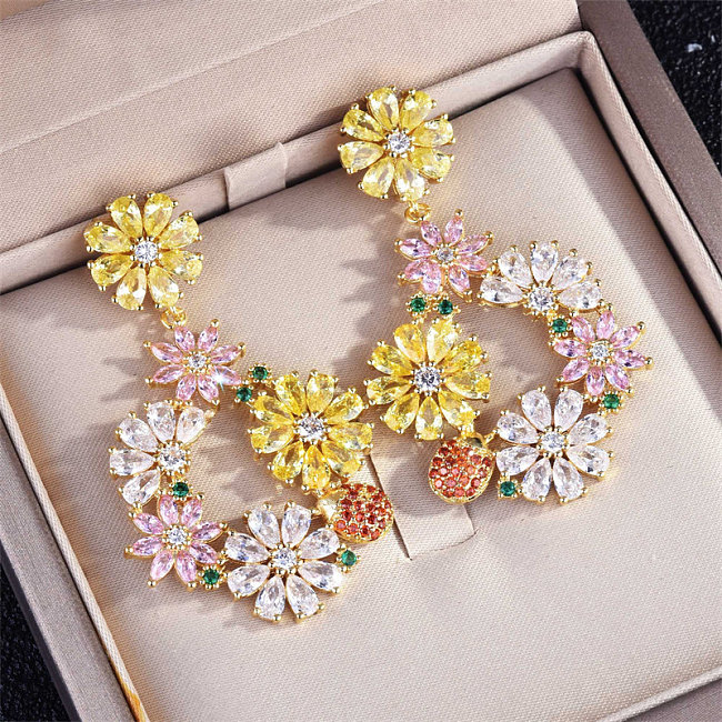 jolies boucles d'oreilles fleur de cristal colorées pour femmes