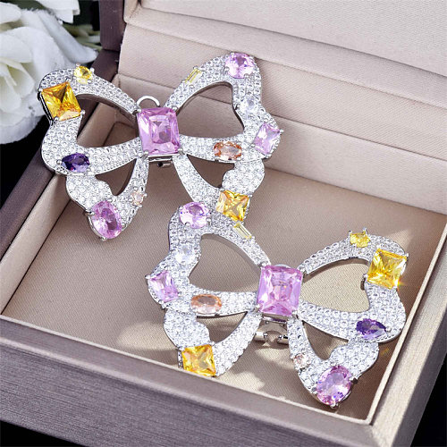 lindos brincos bowknot de diamante de quartzo rosa para mulheres