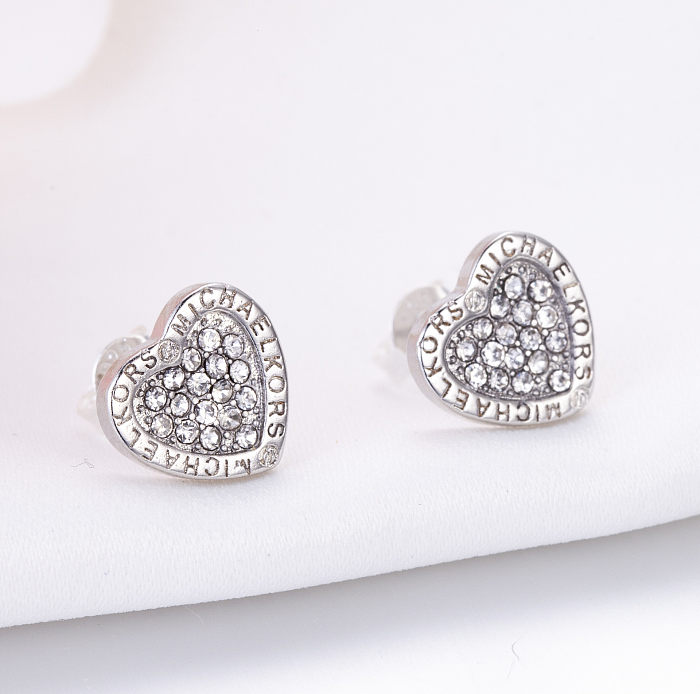 Brincos de coração de diamante de ouro rosa 18k para mulheres