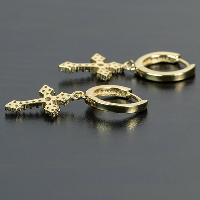 boucles d'oreilles croix en diamant personnalisées pour femmes et hommes