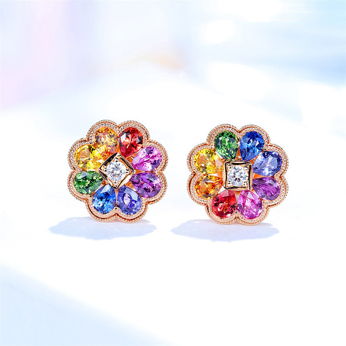 colorful diamond flower earrings for women