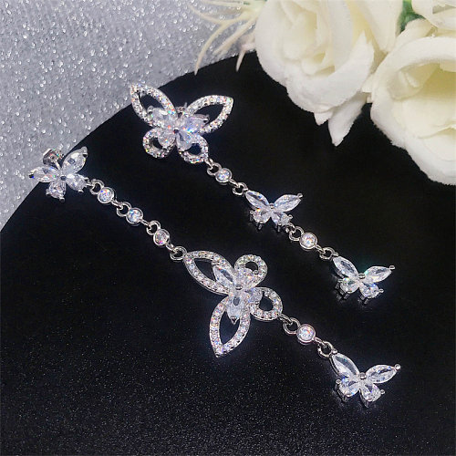 long diamond butterfly earrings for women