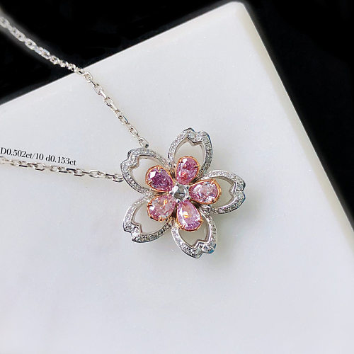 bonitos collares de flores de diamantes de cuarzo rosa para mujeres