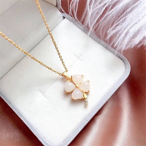 pretty gold jade four leaf clover necklaces for women