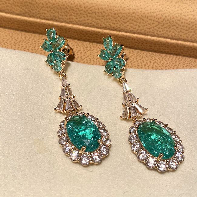 brincos longos de esmeralda natural com diamantes para mulheres