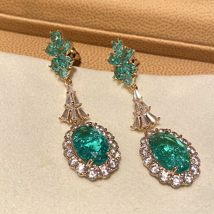 pendientes largos de esmeralda natural con diamantes para mujer