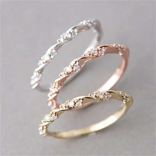 anéis de moda de diamante de ouro 14k simples para mulheres
