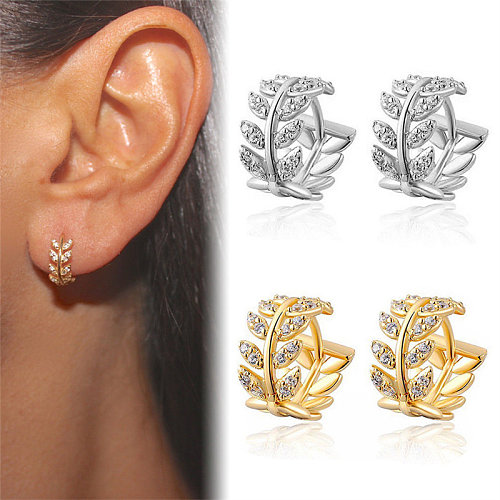 Simple Gold silver plated Leaf Diamond Earrings for Women