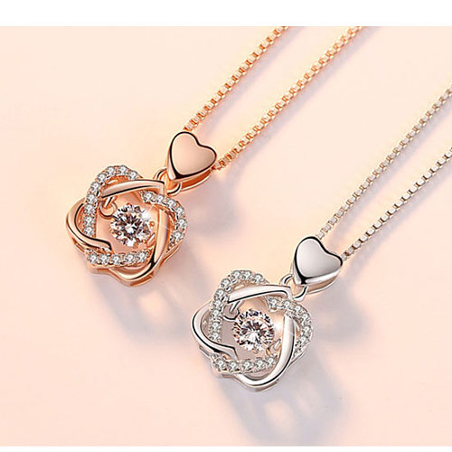 collares de corazón de oro rosa chapados en plata de lujo con diamantes para mujer