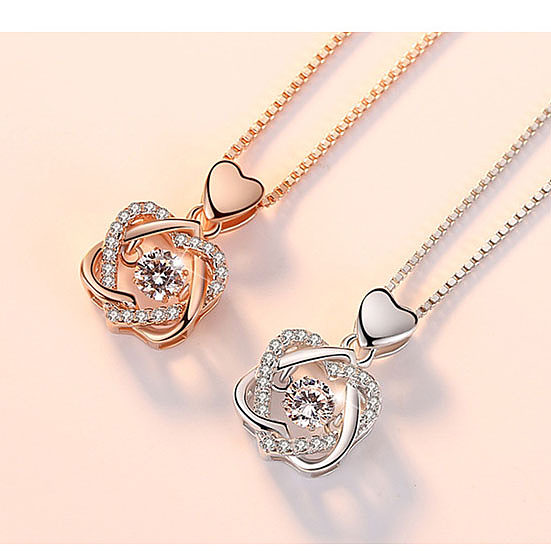 luxury silver plated rose gold heart necklaces with diamonds for women