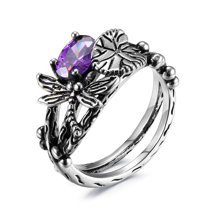 antique silver plated dragonfly lotus flower rings for women