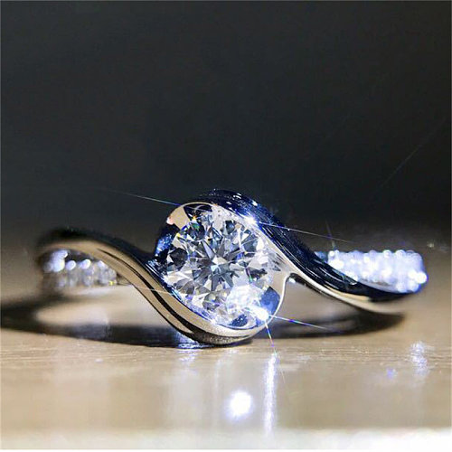 anéis de ouro branco 18k de diamante de moda simples para mulheres