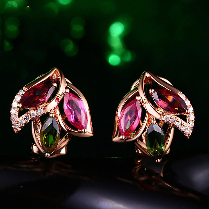 Boucles d'oreilles luxueuses rubis fleur en or rose 18 carats pour femme