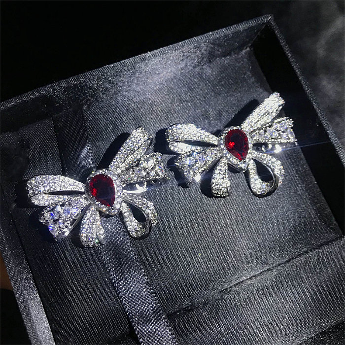 cute ruby diamond bow earrings for women
