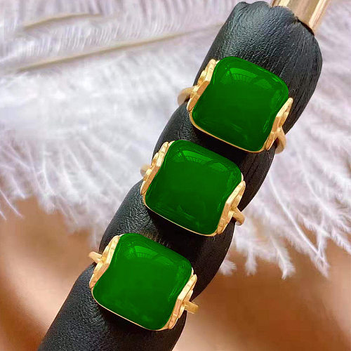 Anéis ajustáveis ​​de ouro jade verde antigo para mulheres