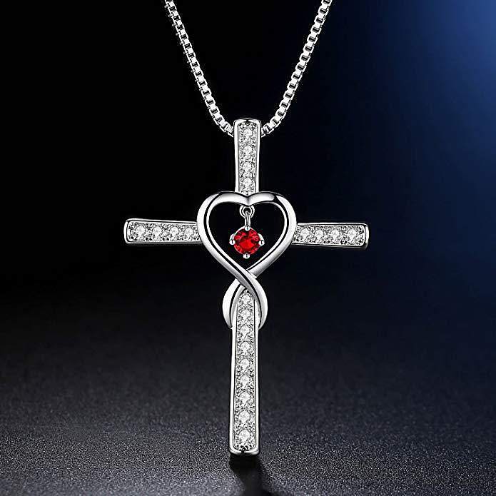cute zodiac stone heart silver plated cross necklaces for women