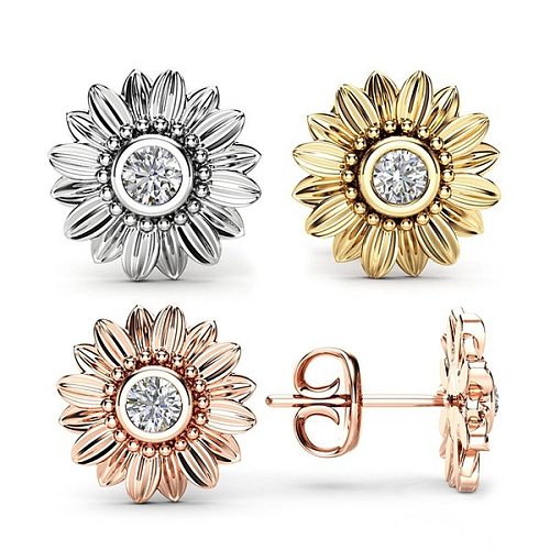 hermosos aretes de girasol de oro de 18k para mujer