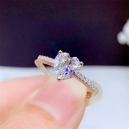 950 anéis de diamante de coração simples de platina para mulheres