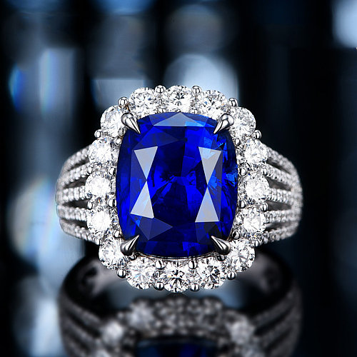 Anéis femininos ajustáveis ​​com diamante de safira azul