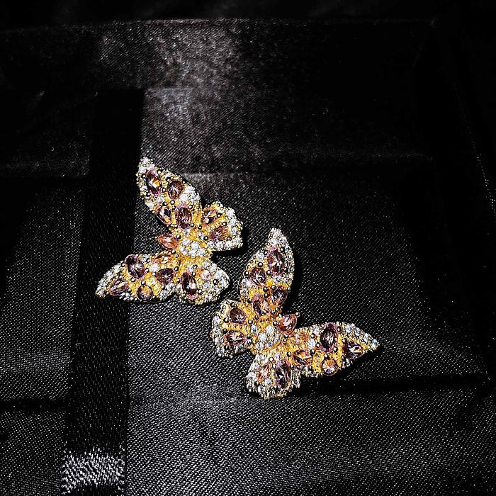 hermosos aretes de mariposa de diamantes para mujer