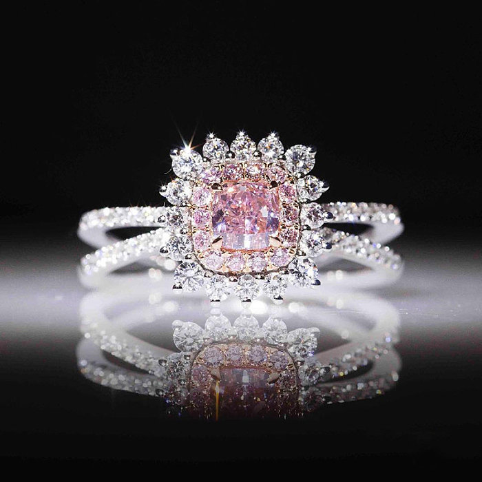 anéis de quartzo rosa de platina de luxo 950 para mulheres
