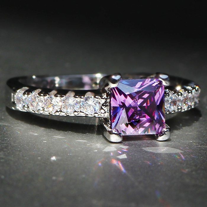 anillos de moda de diamantes cuadrados simples para mujer