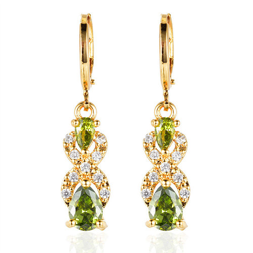 Fashion Cute Diamond Peridot 18k Gold Stud Earrings for Women
