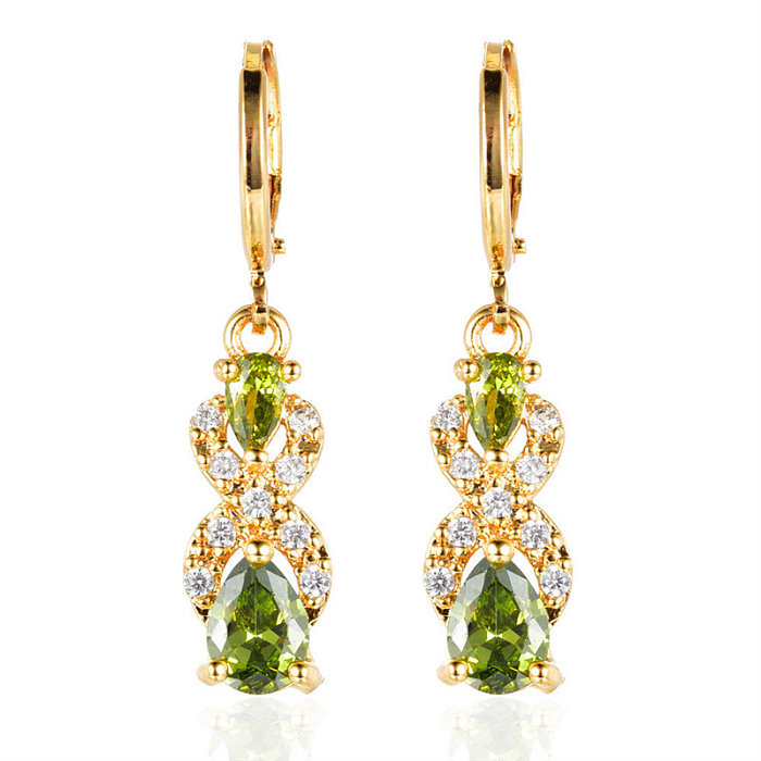 Fashion Cute Diamond Peridot 18k Gold Stud Earrings for Women