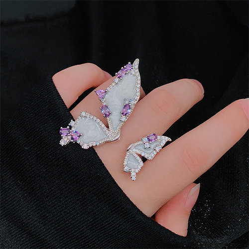 Anéis ajustáveis ​​de borboleta de pedra preciosa da moda para mulheres