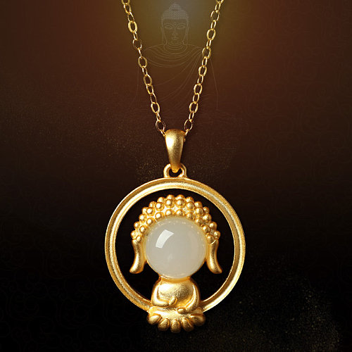 gold and white jade buddha necklaces for women
