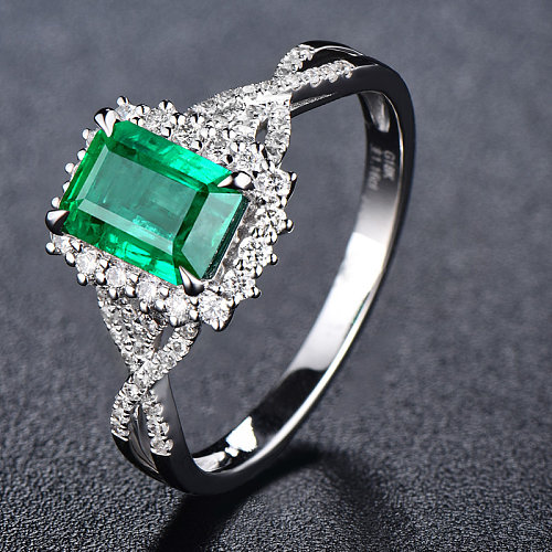 anillos de diamantes de esmeralda simples para mujer