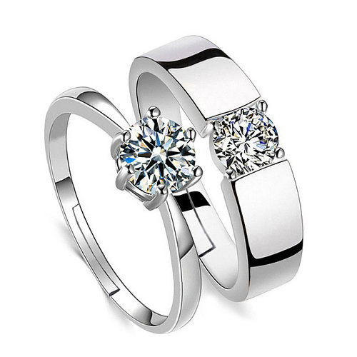 anéis folheados a prata simples com diamante para casamento