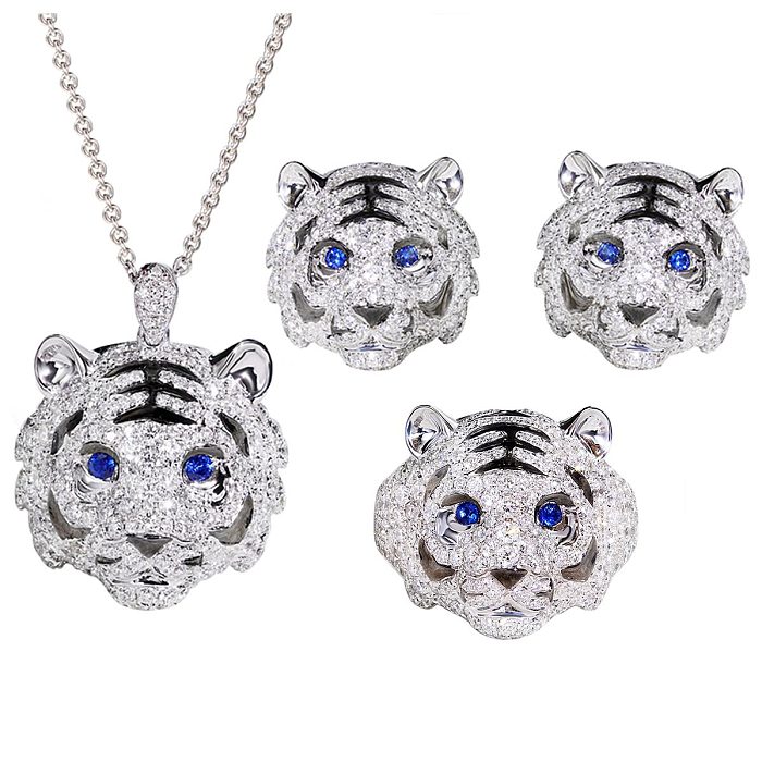 tiger sapphire and diamond necklace, ring and earring set