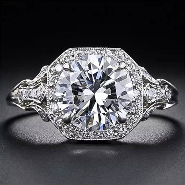 lindos anéis de moda de diamantes banhados a prata para mulheres
