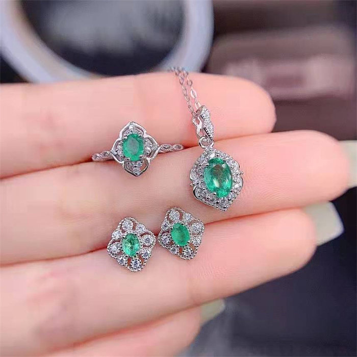 Women's Gemstone Necklace & Earring Ring Set
